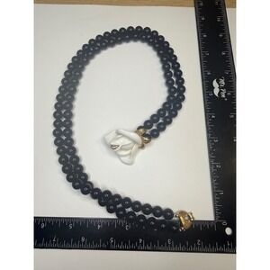 K.J.L. for Avon Midnight Rose Black Bead White Resin Flower Necklace Rhinestone
